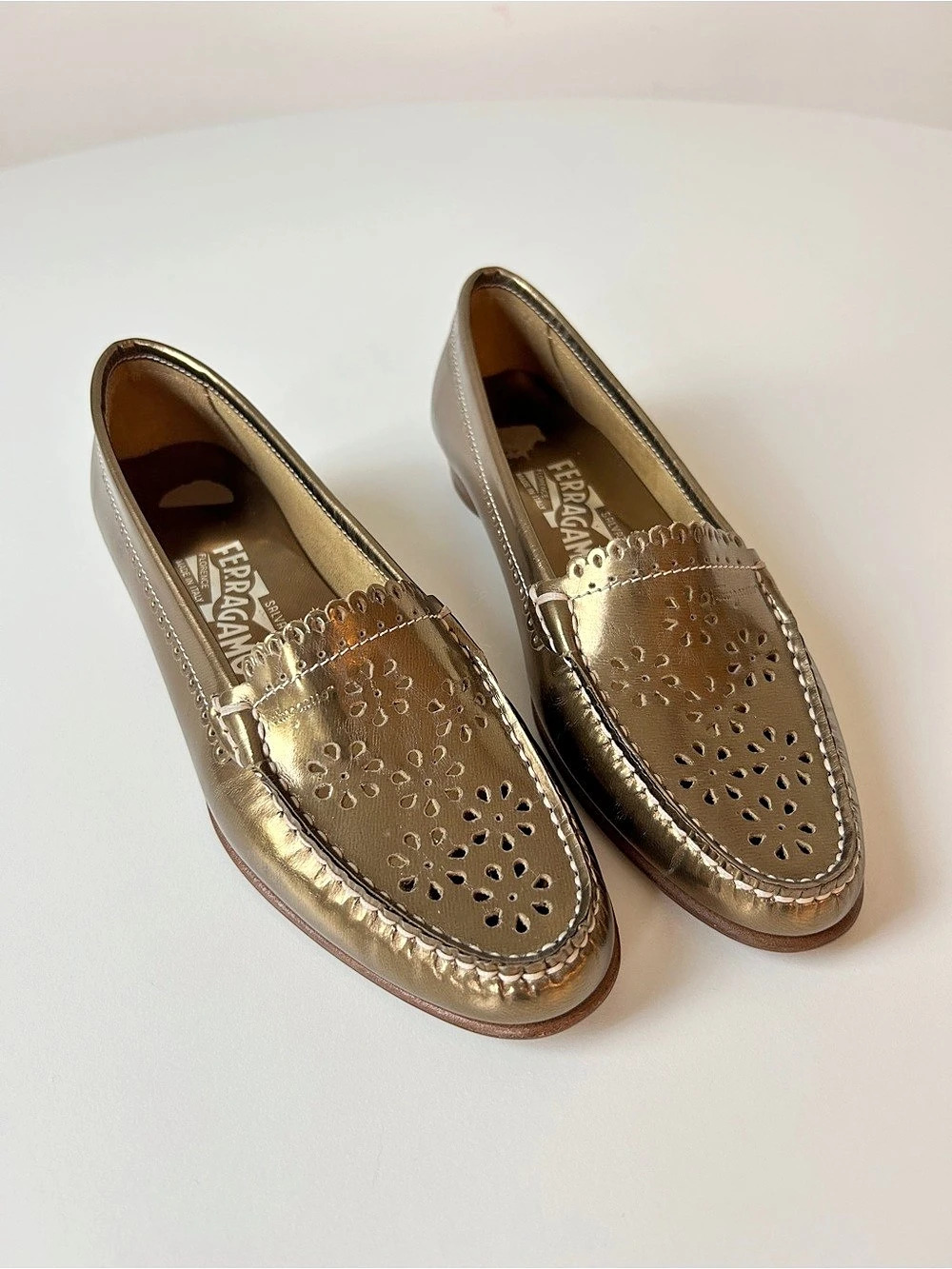 Ferragamo Gold Loafers